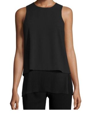 Theory Anastaza Winslow Crepe Pleated Hem Tunic Top Black Size M Minimalist